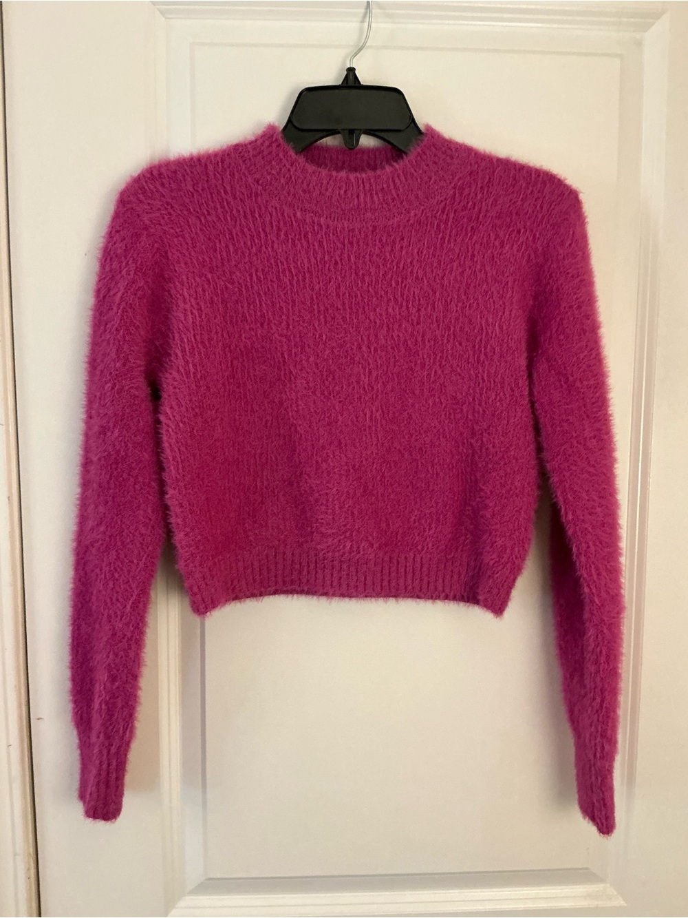 Willow & Wind Fuzzy Knit Cropped Long Sleeve Sweater Mock Neck Pink Size S
